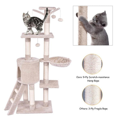 Costway 56 Inch Condo Scratching Posts Ladder Cat Play Tree